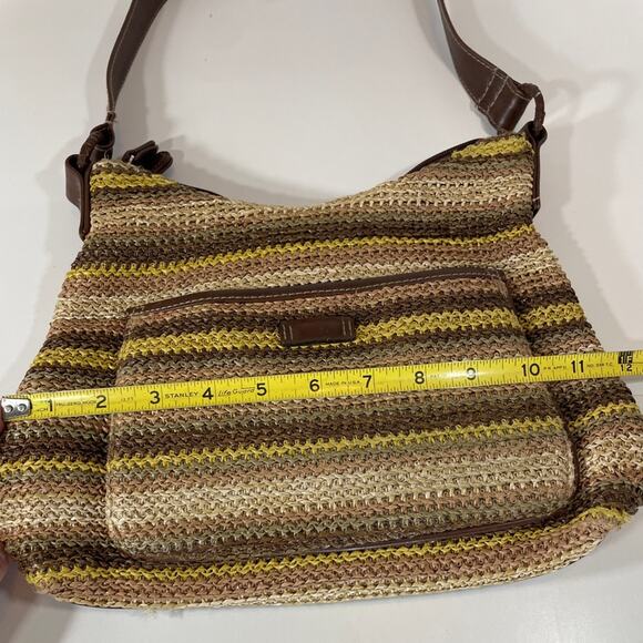 Straw Stripes Bag Brown Yellow with Leather like straps - Picture 6 of 14